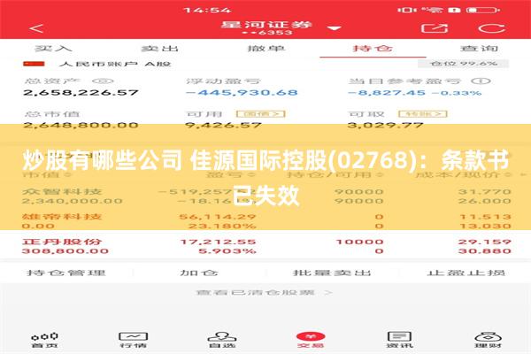 炒股有哪些公司 佳源国际控股(02768)：条款书已失效